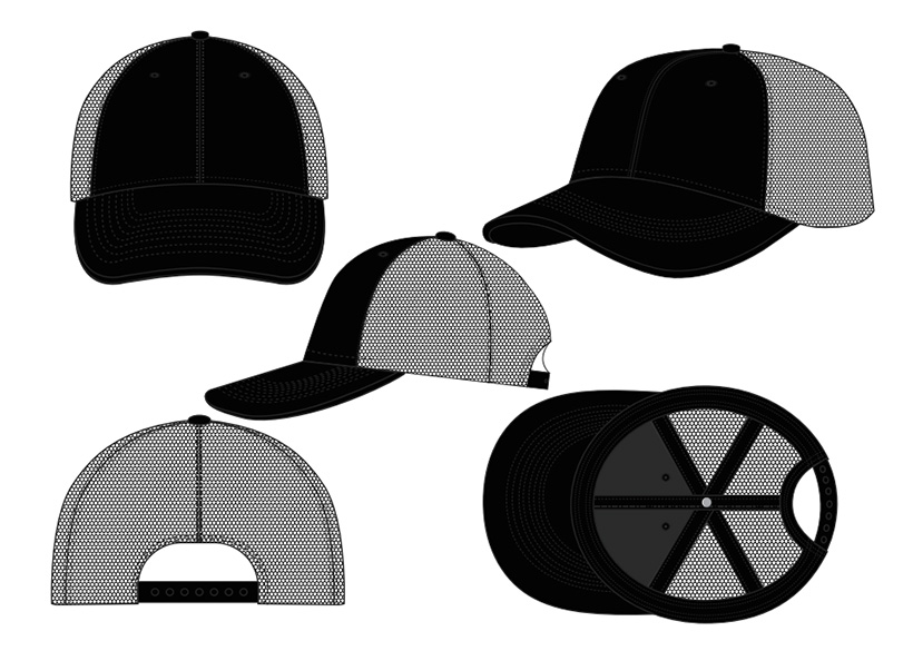 6-phanele Trucker Cap-Curved Visor