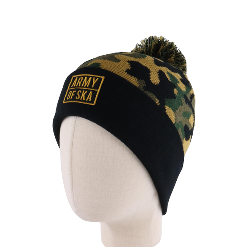 Beanie Cuffed Camo Ardchaighdeáin Le Pom Pom