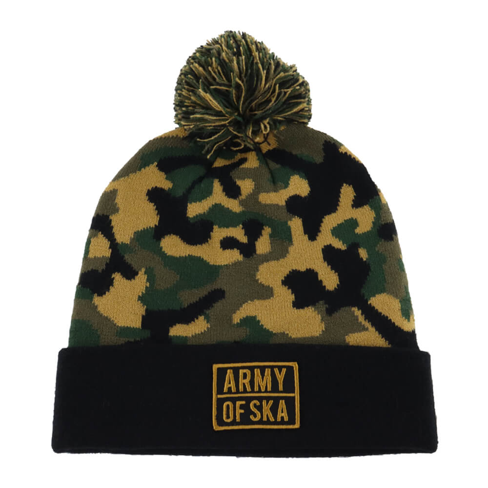 Højkvalitets Camo Cuffed Beanie med Pom Pom